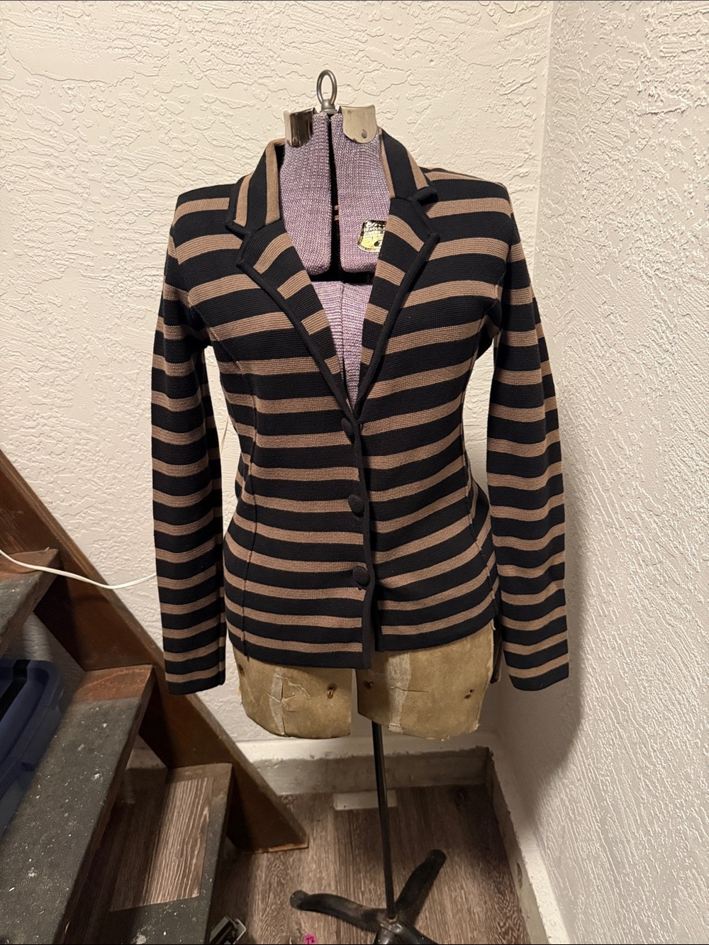Audrey & Grace Black and Brown Striped Blazer